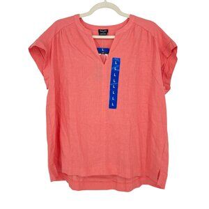Splendid Cap Sleeve Linen-Blend Coral Pink Blouse Size Large NWT
